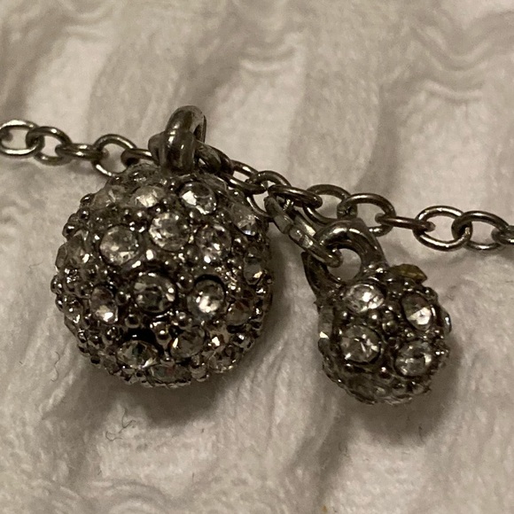 Fashion Silver Tone Necklace with attached disco balls on chain. - Picture 4 of 4